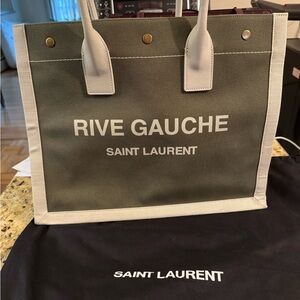 Saint Laurent Rive Gauche Olive and White Tote